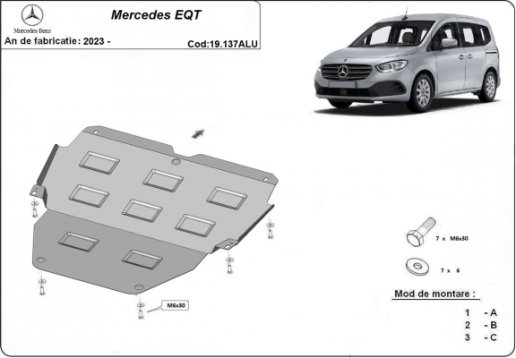 Aluminium motor, kapcsolószekrény védőlemez Mercedes EQT