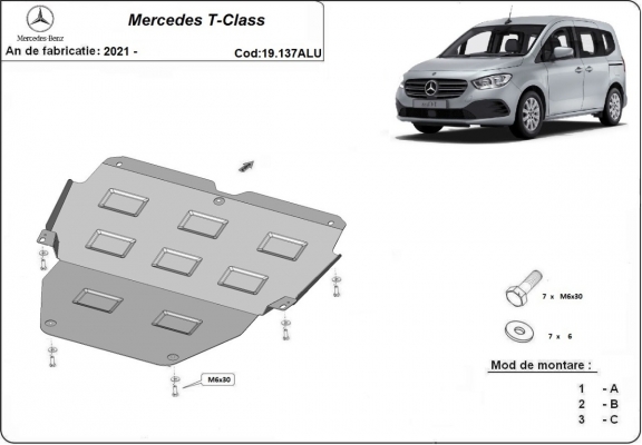 Aluminium motor, kapcsolószekrény védőlemez Mercedes T-Class