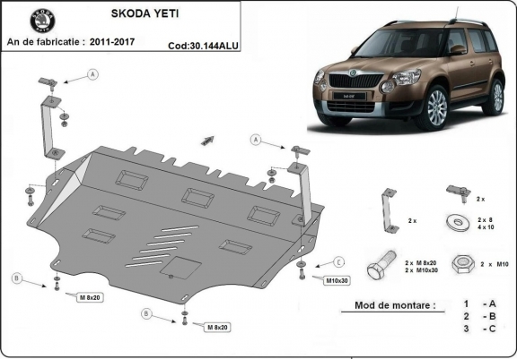 Alumínium motor, kapcsolószekrény, hütő védőlemez Skoda Yeti