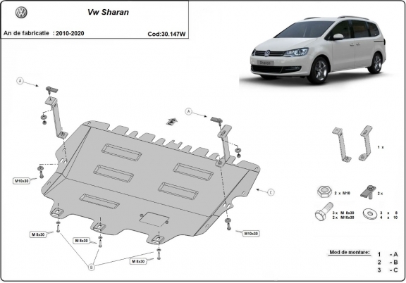 Acél motor, kapcsolószekrény védőlemez Volkswagen Sharan - Webasto