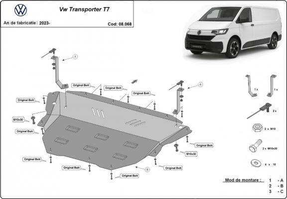 Acél motor, sebességváltó, hűtő, első lökhárító védőlemez Volkswagen Transporter T7 Van