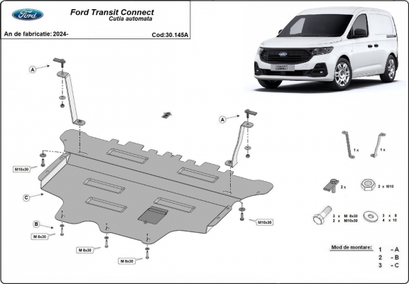 Acél motor, sebbeségváltó, hütő, első lökhárító védőlemez Ford Transit Connect - Automata Sebességváltó
