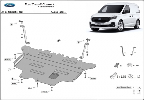 Alumínium motor, sebességváltó, hűtő, első lökhárító védőlemez Ford Transit Connect