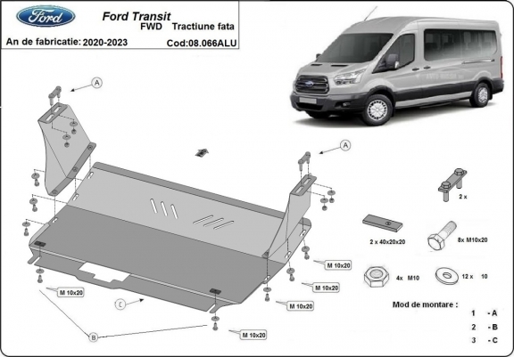 Alumínium motor, sebességváltó, hűtő, első lökhárító védőlemez Ford Transit FWD