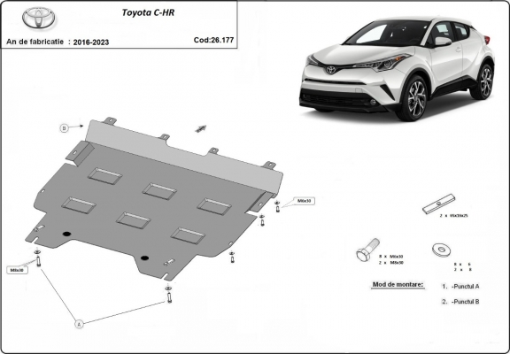 Acél motor, kapcsolószekrény, hűtő védőlemez Toyota C-HR