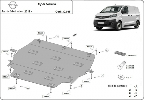 Acél motor, kapcsolószekrény, hűtő védőlemez Opel Vivaro