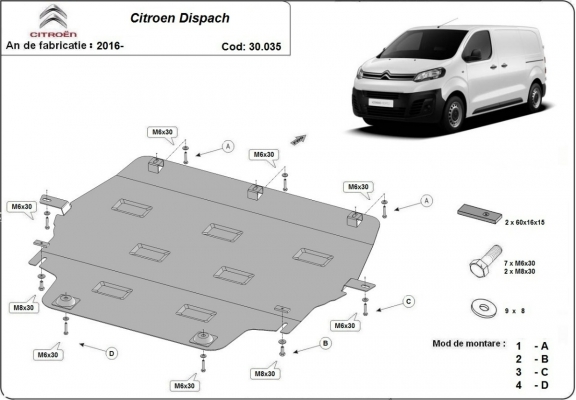 Acél motor, kapcsolószekrény, hűtő védőlemez Citroen Dispatch