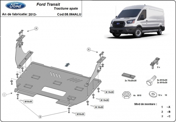 Alumínium motor, sebességváltó, hűtő, első lökhárító védőlemez Ford Transit RWD