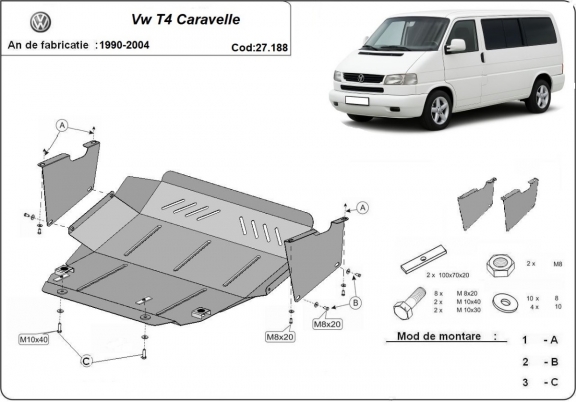 Acél motor, kapcsolószekrény védőlemez Transporter T4 Caravelle