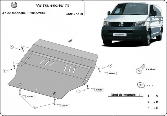 Acél motor, sebességváltó, hűtő, első lökhárító védőlemez Volkswagen Transporter T5