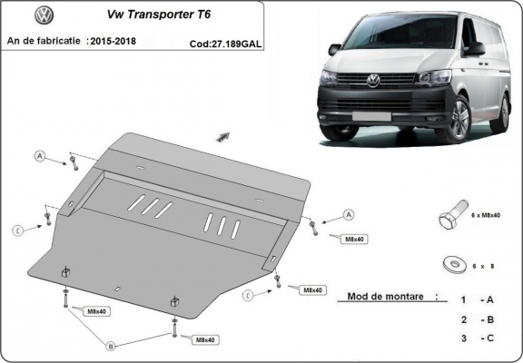 Galvanizált Acél motor, sebességváltó, hűtő, első lökhárító védőlemez Volkswagen Transporter