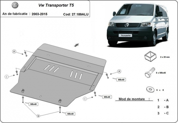 Alumínium motor, sebességváltó, hűtő, első lökhárító védőlemez Volkswagen Transporter T5
