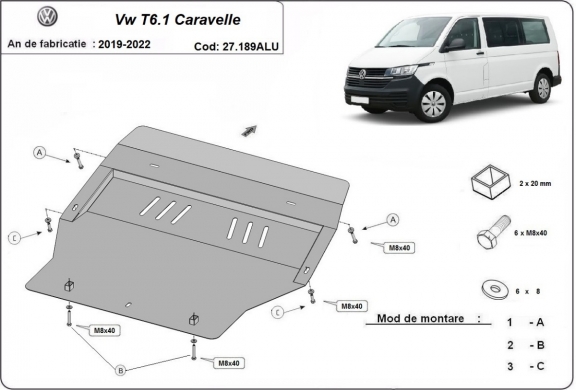 Aluminum motor, sebbeségváltó, hütő, első lökhárító védőlemez Volkswagen Transporter T6.1 Caravelle