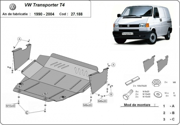 Acél motor, kapcsolószekrény védőlemez VW Transporter T4