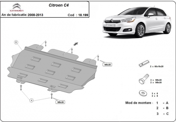 Acél motor, kapcsolószekrény védőlemez Citroen C4