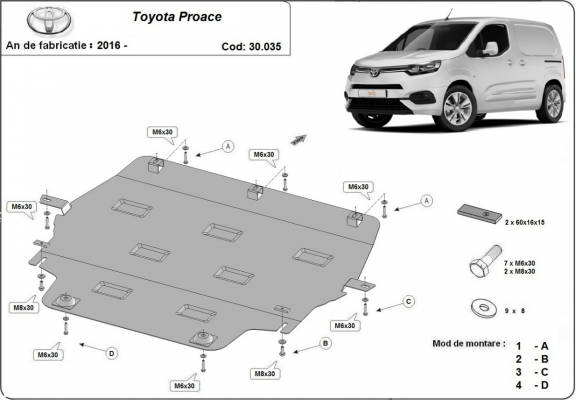 Acél motor, kapcsolószekrény, hűtő védőlemez Toyota Proace