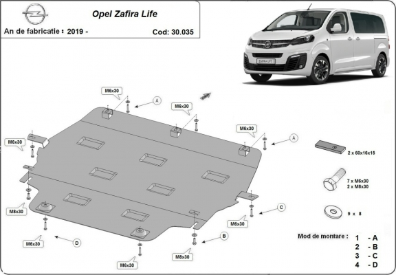 Acél motor, kapcsolószekrény, hűtő védőlemez Opel Zafira Life