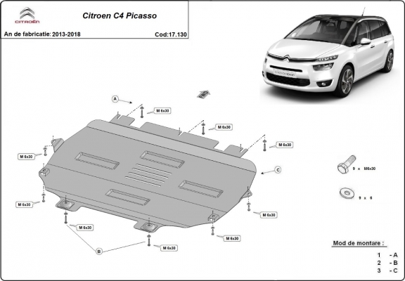 Acél motor, kapcsolószekrény, hütő védőlemez Citroen C4 Picasso
