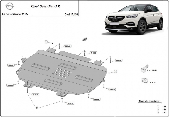 Acél motor, sebbeségváltó, hütő védőlemez Opel Grandland X