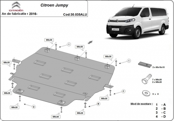 Aluminium motor, kapcsolószekrény védőlemez Citroen Jumpy