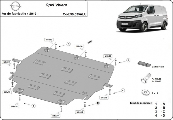 Aluminium motor, kapcsolószekrény védőlemez Opel Vivaro