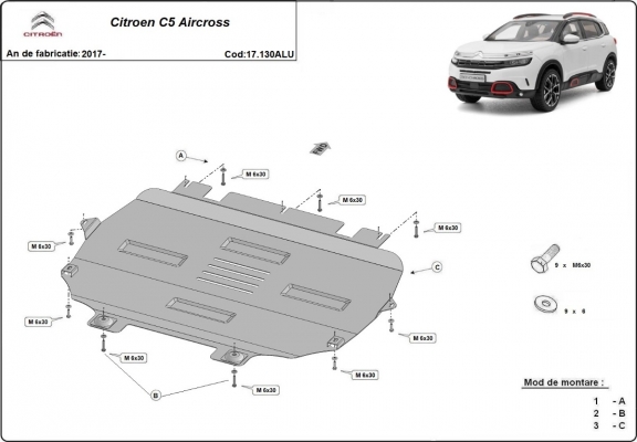 Aluminium motor, kapcsolószekrény védőlemez Citroen C5 Aircross