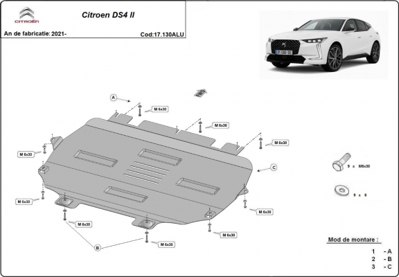 Aluminium motor, kapcsolószekrény védőlemez Citroen DS4 II