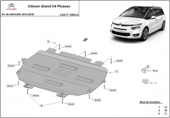 Aluminium motor, kapcsolószekrény védőlemez Citroen Grand C4 Picasso