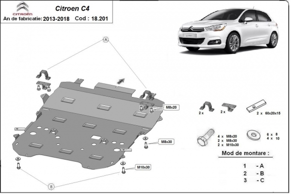 Acél motor,váltó, hűtő védőlemez Citroen c4