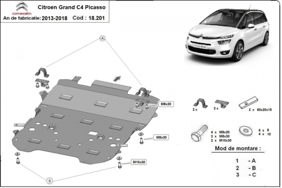 Acél motor,váltó, hűtő védőlemez Citroen Grand C4 Picasso