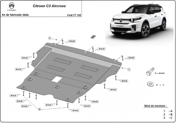 Acél motor, kapcsolószekrény védőlemez Citroen C3 Aircross