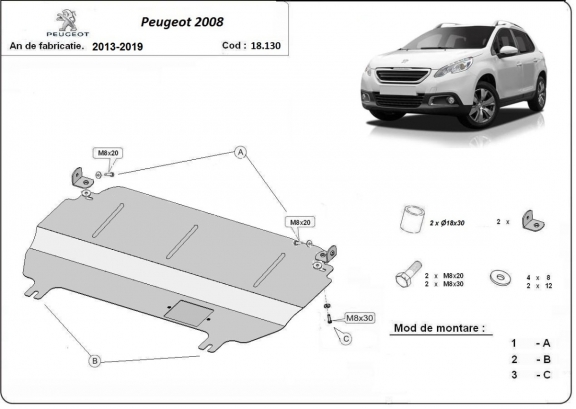 Acél motor, kapcsolószekrény védőlemez Peugeot 2008