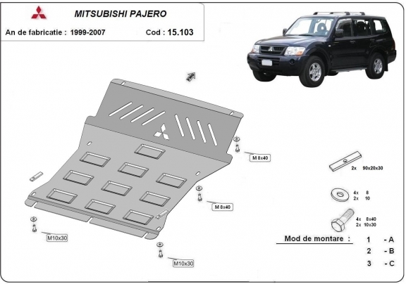 Acél motor, hűtő védőlemez Mitsubishi Pajero 3 (V60, V70) Vers. 2.0