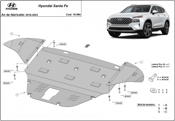 Acél motor, kapcsolószekrény, hűtő védőlemez Hyundai Santa Fe