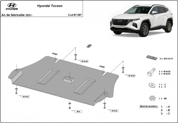 Acél motor, sebességváltó, hűtő, első lökhárító védőlemez Hyundai Tucson