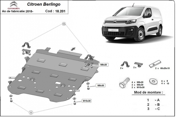 Acél motor, kapcsolószekrény, hűtő védőlemez Citroen Berlingo
