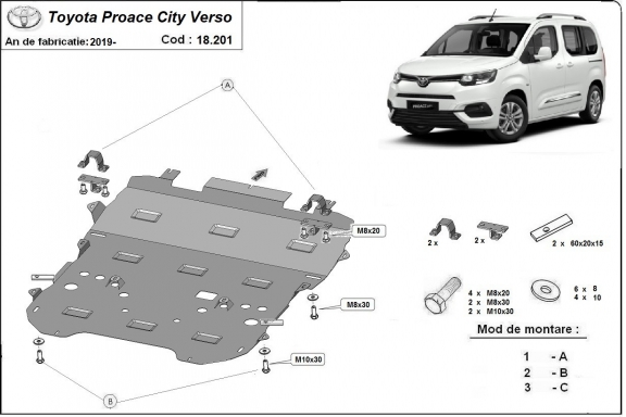 Acél motor, kapcsolószekrény, hűtő védőlemez Toyota Proace