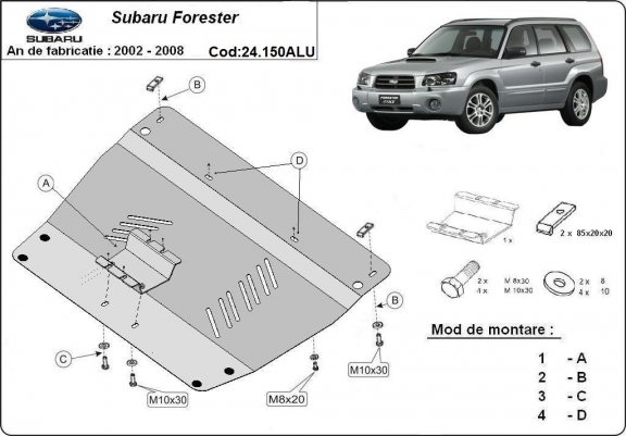 Alumínium motor- és kapcsolószekrény védőlemez Subaru Forester 2
