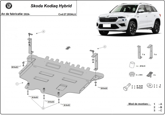 Alumínium motor, sebességváltó, hűtő, első lökhárító védőlemez Skoda Kodiaq
