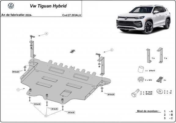 Alumínium motor, sebességváltó, hűtő, első lökhárító védőlemez VW Tiguan