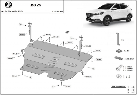 Acél motor, kapcsolószekrény, hütő védőlemez MG ZS