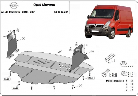 Acél motor, sebességváltó, hűtő, első lökhárító védőlemez Opel Movano