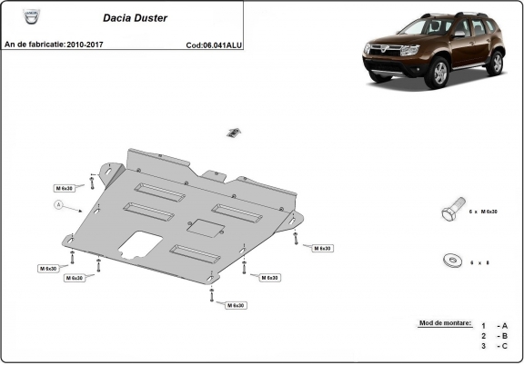 Alumínium motor, kapcsolószekrény védőlemez Dacia Duster