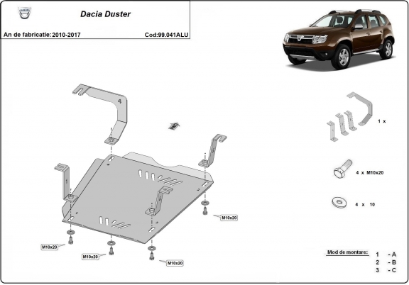 Alumínium üzemanyagtartály védőlemez Dacia Duster