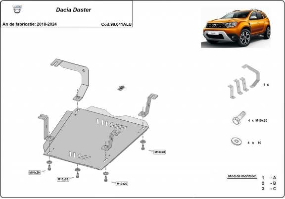 Alumínium üzemanyagtartály védőlemez Dacia Duster