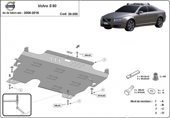 Acél motor, kapcsolószekrény védőlemez Volvo S80