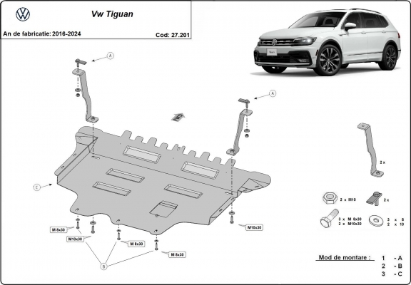 Acél motor, sebességváltó, hűtő, első lökhárító védőlemez Vw Tiguan