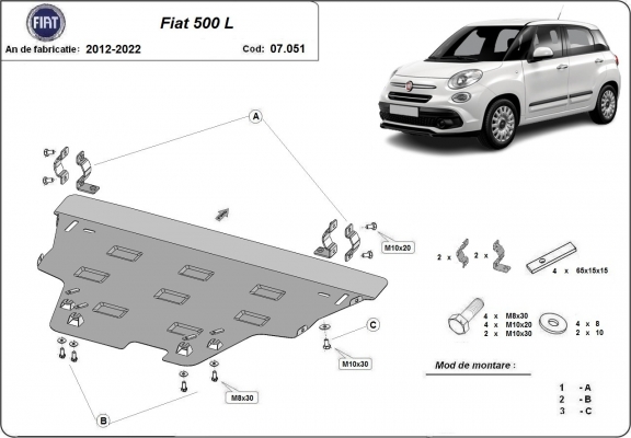 Acél motor, kapcsolószekrény, hűtő védőlemez Fiat 500 L