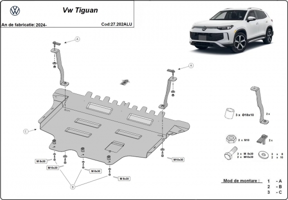Alumínium motor, sebességváltó, hűtő, első lökhárító védőlemez VW Tiguan