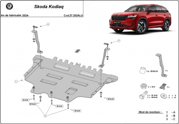 Alumínium motor, sebességváltó, hűtő, első lökhárító védőlemez Skoda Kodiaq
